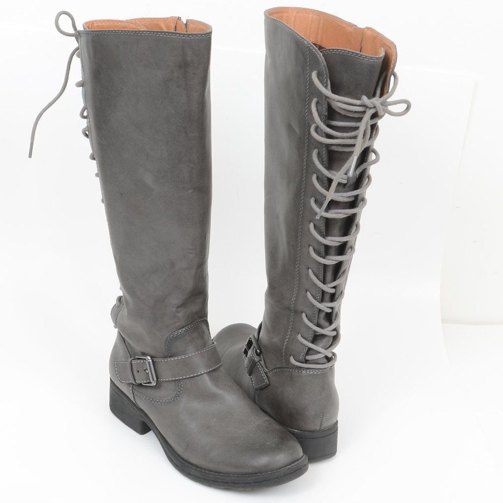 Eurosoft by Sofft Gray Riding Corset Lace Up Vegan Knee Boots Womens Size 6